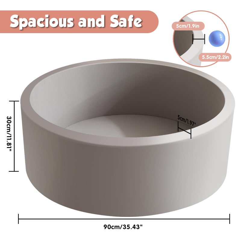 Aunekiv 35.4"" x 11.8"" Foam Ball Pit for Toddlers  Baby Round Balls Pool for Babies 1-3  Kids Play Ball Pits Ideal Gift for Boys and Girls  Balls Not Included  Grey - Image 2